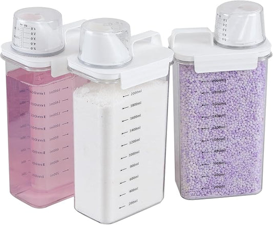 78 OZ Clear Laundry Detergent Dispenser with Measuring Cup, 3 Pack Plastic Laundry Powder Containers