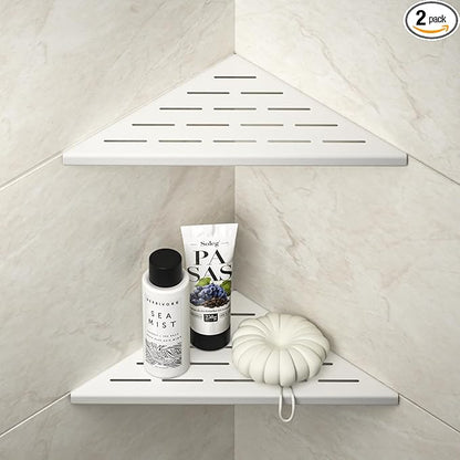 Bernkot Corner Shower Shelf, 304 Stainless Steel with Slot Design for Bathroom Storage, Grout in Shelf for Tiled Wall (White, 10"-2 Pack)