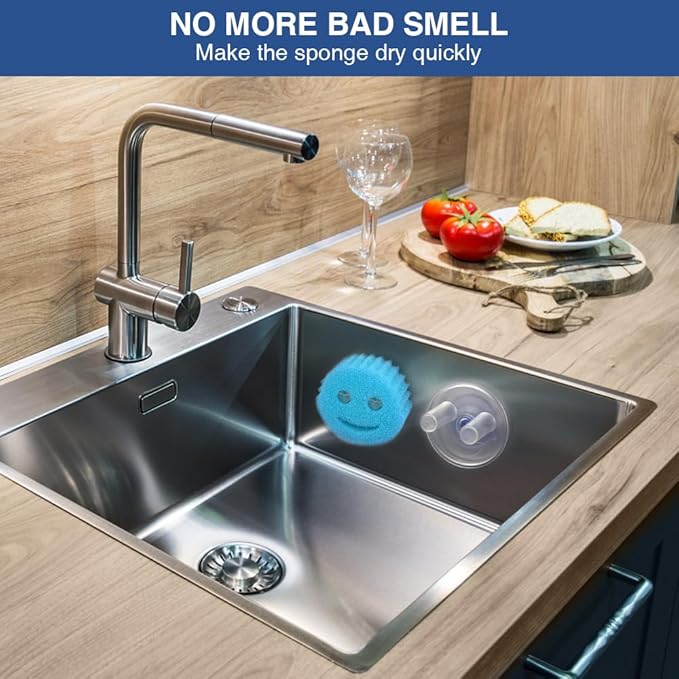SOPHICO Sponge Holder for Kitchen Sink, Suction Cup Holder for Kitchen, Bathroom Sink Organizer for Smiley Sponge, Self Draining Sink Sponge Holder - Sponge Not Included (Transparent, 2 Pack)