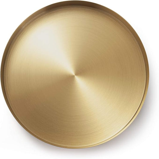IVAILEX Round Gold Tray Stainless Steel Jewelry, Make up, Candle Plate Decorative Tray (8.6 inches)
