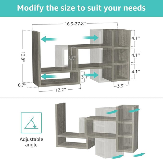 Desk Shelves Desktop Orgnizer Shlef - Grey Office Organization for Top of Desk Organizers and Accessories Corner Bookshelf Table Top Shelving Small Hutch Decorations for Office
