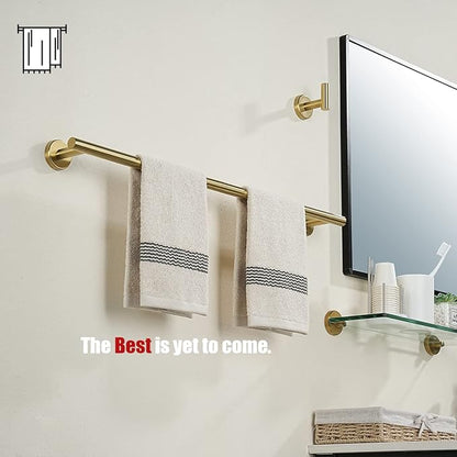 JQK Bath Towel Bar, 27 Inch Brushed Light Gold Towel Rack Bathroom, 304 Stainless Steel Thicken 0.8mm Towel Holder Wall Mount, Useable Length 24 Inch 2 Pack, TB110L24-BG-P2