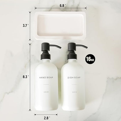 Prus Waso Kitchen Soap Dispenser Set, White Soap Dispenser with Black Stainless Steel Pump, Perfect for Modern Kitchen Decor. (White)