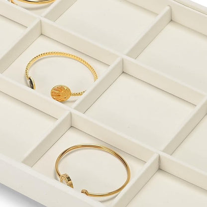 12 Grids Microfiber Jewelry Tray Bracelet Bangle Earring Tray Jewelry Display Trays for Bracelet Bangle Watch Earring Display Storage(Beige)