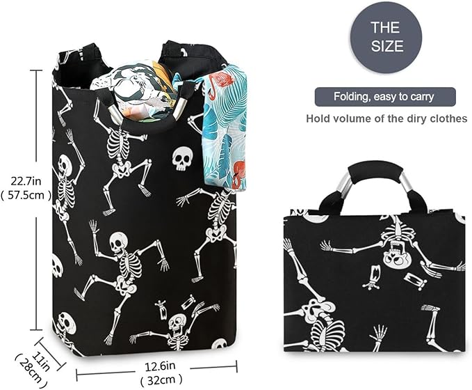 Laundry Hamper Basket Halloween Skulls Black Storage Basket Collapsible Laundry Bag with Handle Decorative Organizer Bins Basket for Laundry Room Decor Bedroom Dorm