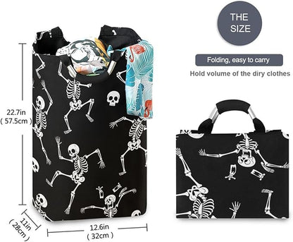 Laundry Hamper Basket Halloween Skulls Black Storage Basket Collapsible Laundry Bag with Handle Decorative Organizer Bins Basket for Laundry Room Decor Bedroom Dorm