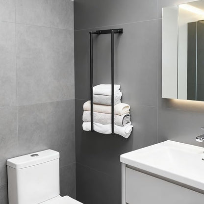 Towel Racks for Bathroom, NEWRAIN Rolled Towel Storage Wall Mounted Bath Towel Holder for Folded Large Towel Washcloths, Bathroom Organizing Matte Black