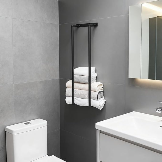 Towel Racks for Bathroom, NEWRAIN Rolled Towel Storage Wall Mounted Bath Towel Holder for Folded Large Towel Washcloths, Bathroom Organizing Matte Black