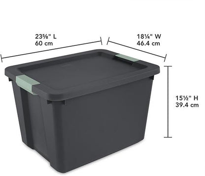 Sterilite 24 Pack 20 Gallon Latch Tote, Stackable Plastic Storage Bin Container, Gray/Green
