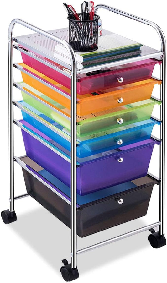 Happygrill 6-Drawer Organizer Cart Tools, Mobile Utility Storage Cart with Removable Drawers & Lockable Wheels, Rolling Storage Cart with Wheels for Home Office