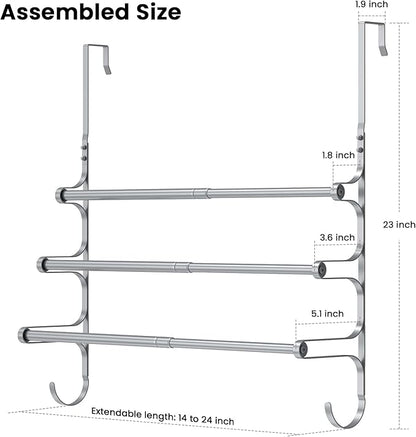CANYAVE Over The Door Towel Rack, Over Door Towel Rack for Bathroom Door, Triple Towel Storage Holder with Hooks (Silver)
