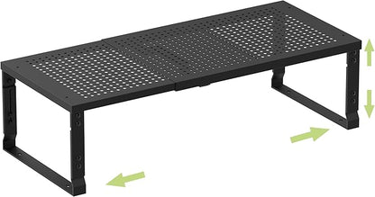 Heavy-Duty Adjustable Metal Shelf Organizer - Expandable & Stackable Pantry Storage Rack for Kitchen, Bathroom, RV, Cabinets(1 Pack/Black, Medium)