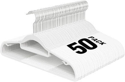 UEAKPIC Plastic Hangers 50 Pack, 16.5 in Heavy Duty Clothes Hangers with 360° Swivel Hook, Non-Slip Bar & 0.2" Ultra-Slim Space-Saving Closet Organizers for Coats, Pants, Suits, Shirts, White