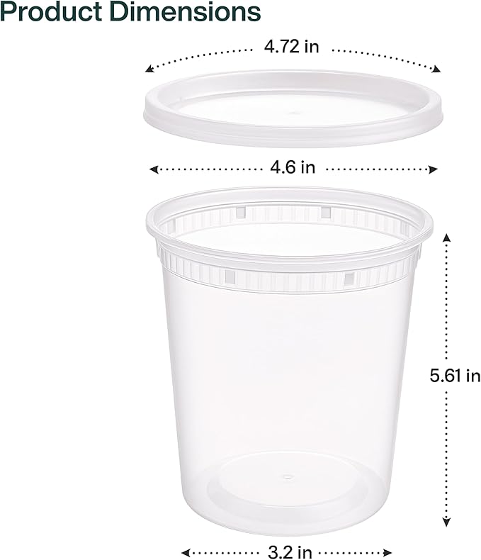 ProTakeOut Mixed Sizes Pack Heavy Duty Plastic Deli Containers | BPA-Free Food Storage with Airtight Leak‑Proof Lids | Microwave, Freezer & Dishwasher Safe Stackable (60 (20CT))