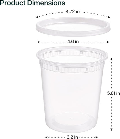 ProTakeOut Mixed Sizes Pack Heavy Duty Plastic Deli Containers | BPA-Free Food Storage with Airtight Leak‑Proof Lids | Microwave, Freezer & Dishwasher Safe Stackable (60 (20CT))