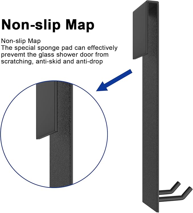 KITHOLD Shower Door Hook, Extended Length Frameless Shower Door Hook (7 Inches), Heavy-Duty Bathrobe Towel Stainless Steel Hook, No Drilling or Adhesive Required, 2-Pack, Black