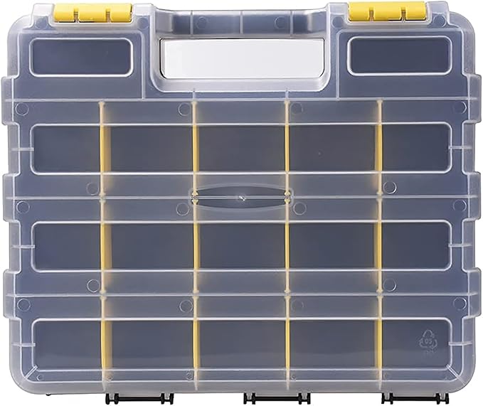 Hardware Organizer Box 34 Compartments Small Parts Organizer with Removable Dividers Durable Plastic Double Side Tools Box Screw Organizers For Nuts, Bolts, Screws, Nails 2Pack