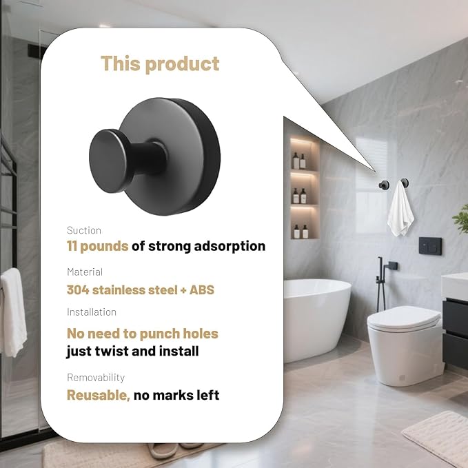 Zloeoa 4Pcs Suction Cup Hooks, Wreath Hangers for Front Door, Strong Hold No Drill Hangers for Bathroom, Kitchen, Glass, Tile, Perfect for Wreaths (Black)