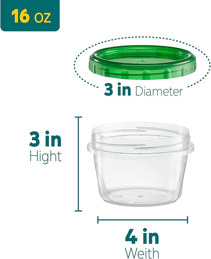 ELEGANT DISPOSABLES Twist Top Food Storage Containers 16 oz 24 Pack Plastic Freezer Storage Containers Leakproof Reusable with Screw on Colored Lids