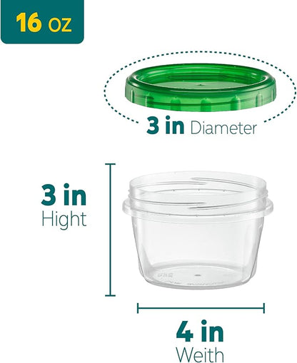 ELEGANT DISPOSABLES Twist Top Food Storage Containers 16 oz 12 Pack Plastic Freezer Storage Containers Leakproof Reusable with Screw on Colored Lids