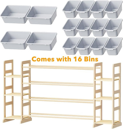 SpaceAid Toy Storage Organizer with 6 Shelves and 16 Bins, Toy Organizers Storage Bookshelf, Kids Bin Shelf Toys Box Bookcase for Bedroom Playroom Organization Room Decor, Neutral Gray
