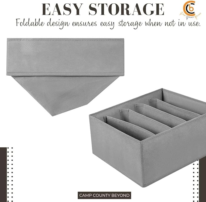 Foldable Wardrobe Clothes Organizer Storage Boxes - Set with 5 Grids- Fabric Shelf Dividers, Large Size Organizer with PPE Sheets, Stackable Clothing Box for Jeans,Pants, Sweaters,T-Shirts (Pack of 4)