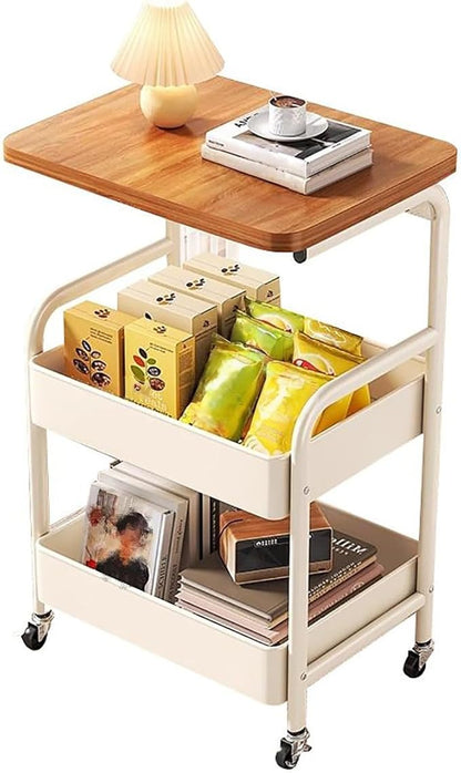 3Tier Rolling Cart - Metal Utility Cart with Wheels, Heavy Duty Mesh Rolling Storage Cart Organizer for Kitchen Office Bedroom Living Room Table (White)