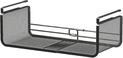 Expandable Under Shelf Basket Organizer, Under Shelf Storage, Hanging Baskets Under Cabinet for Pantry Kitchen Cupboard Desk Counter Bookshelf Space Saver Heavy Duty Slide-in (Black, 1 Pack)