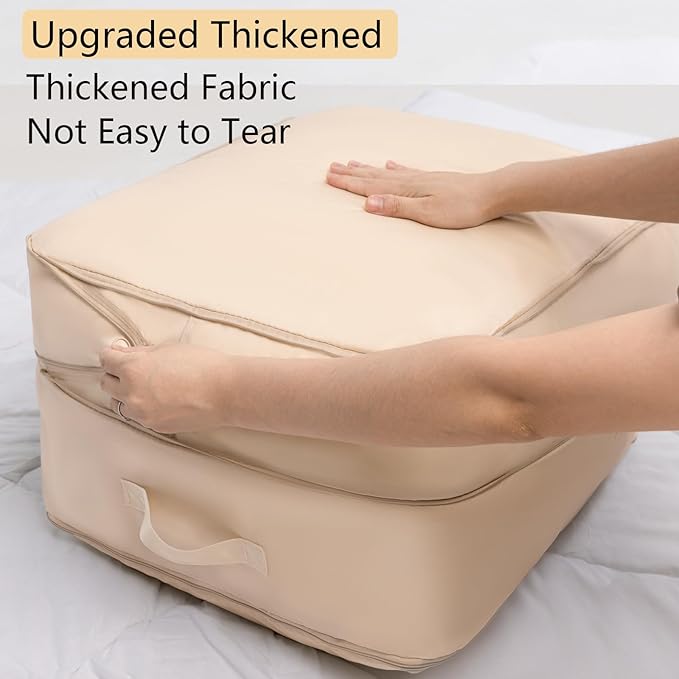 HAIKYPO Upgraded Thickened 2 Pack Compression Bags for Storage,Ultra Space Saving Self Compression Organizer Bags,Sweater Organizer for Closet,Clothes Storage Bag (Beige,2 Pack,X-Large)