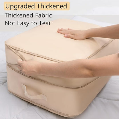 HAIKYPO Upgraded Thickened 2 Pack Compression Bags for Storage,Ultra Space Saving Self Compression Organizer Bags,Sweater Organizer for Closet,Clothes Storage Bag (Beige,2 Pack,X-Large)