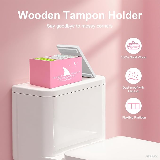 Tampon Holder for Bathroom,Pink Feminine Product Organizer,Girl Stuff Box for Bathroom,Pad and Tampon Organizer for Bathroom,Pad Holder for Bathroom,Shark Week Bathroom Organizer,Bathroom Accessories