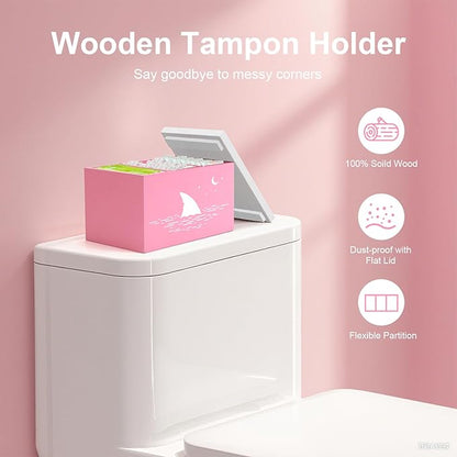 Tampon Holder for Bathroom,Pink Feminine Product Organizer,Girl Stuff Box for Bathroom,Pad and Tampon Organizer for Bathroom,Pad Holder for Bathroom,Shark Week Bathroom Organizer,Bathroom Accessories