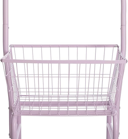 ALIMORDEN Laundry Cart with Clothes Rack, Rolling Laundry Butler with Wire Storage Rack，Purple
