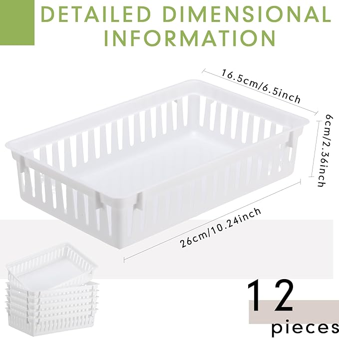 Wenqik Set of 12 Plastic Baskets for Organizing 10.24 x 6.5 x 2.36 Inch Rectangular Trays Plastic Organizer Bins Rectangle for Desk Organization(White)