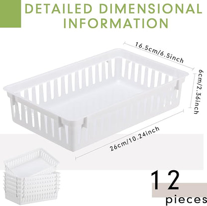 Wenqik Set of 12 Plastic Baskets for Organizing 10.24 x 6.5 x 2.36 Inch Rectangular Trays Plastic Organizer Bins Rectangle for Desk Organization(White)