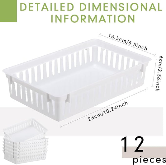 Wenqik Set of 12 Plastic Baskets for Organizing 10.24 x 6.5 x 2.36 Inch Rectangular Trays Plastic Organizer Bins Rectangle for Desk Organization(White)