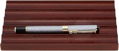 MAYJOYDIY Wooden Pencil Holder Tray Walnut Desk Pen Holder with 5 Grids Office Desk Pencil Organizer Writing Instrument Rest Suitable for School, Home, Office, Desktop Art Accessories