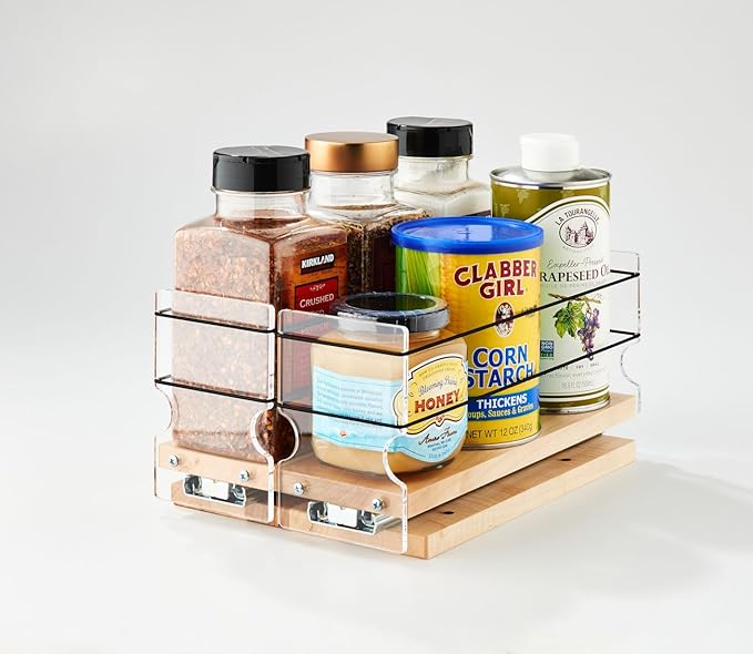 Vertical Spice Solid Maple Storage Rack Drawer - Sliding Spice Rack - Pantry Organizers and Storage - Kitchen Cabinet Organizer - Pull Out Shelf - Made in USA - 2 Drawers (6.9" W x 5.0" H x 10.6" D)