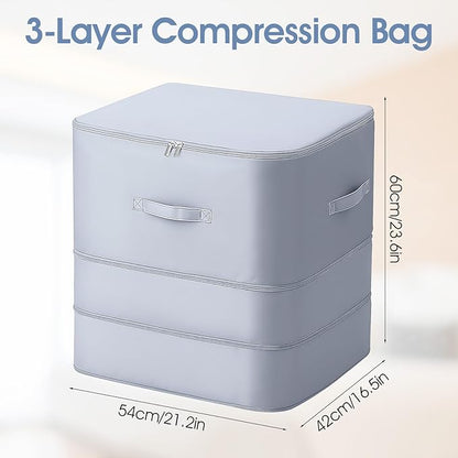 2 Packs Storage Bags Large Capacity Space Saving Zipper Compression Organizer Multifunctional Comforter Storage Bag for Comforters Blankets Bedding and Seasonal Clothing Gray