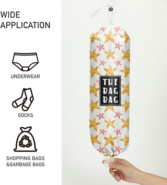 Ocean Starfish Beach Plastic Bag Holder, Grocery Bag Holder, for Home Kitchen Travelling Camping Beach Decor,use use 1 Pack，Marine life Starfish Pattern