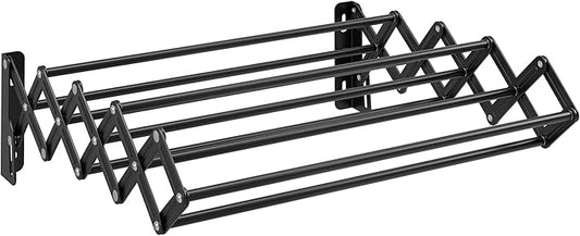 SONGMICS Clothes Drying Rack, Wall-Mounted Drying Rack Clothing, Small Accordion Laundry Rack, 9 Staggered Hanging Rods, Expandable and Retractable, Ink Black ULLR802B01