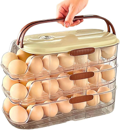 3-Tier Egg Dispenser for Refrigerator, Rolling Egg Organizer with Time Tracker, Stackable BPA-Free Egg Container Holds 42 Eggs, Fresh Egg Holder for Countertop Storage