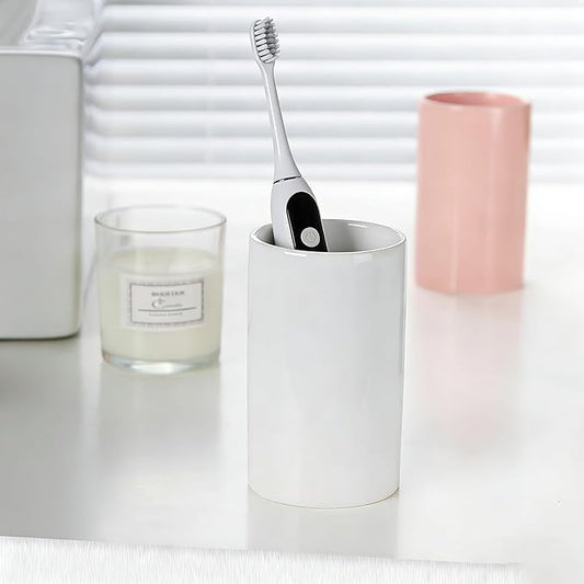 AHUDKKY White Toothbrush and Toothpaste Holder,Ceramic Electric Toothbrush Holders,Toothbrush Cup, Bathroom Tooth Brush Holders(300ml)