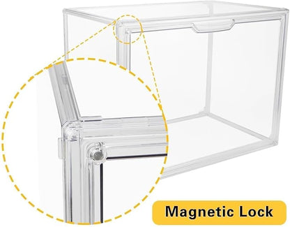 GUDEMAY Large Clear Stackable Plastic Storage Bins with Door, Dustproof Figures Collectibles Display Case, Football & Motorcycle Helmet Showcase, Basketball, Memorabilia Organizer Box (XL, Count, 1)