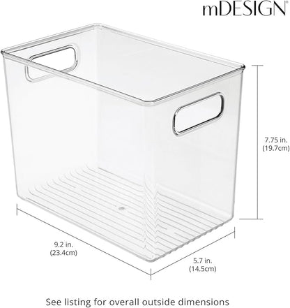 mDesign Plastic Deep Bathroom Storage Bin with Handles for Organizing Soaps, Shampoos, Conditioners, Body Wash, Serums, Oils, Supplements, Hair Styling Accessories, Ligne Collection - Clear