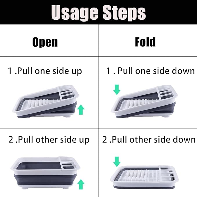 Collapsible Dish Drying Rack - Portable Foldable Dish Drainer with Utensil Holder for Kitchen, RV, Camping, Small Spaces - Space Saving Storage Organize
