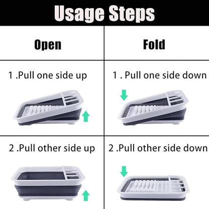 Collapsible Dish Drying Rack - Portable Foldable Dish Drainer with Utensil Holder for Kitchen, RV, Camping, Small Spaces - Space Saving Storage Organize