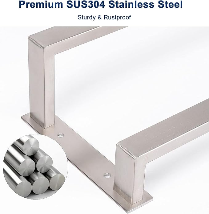 NearMoon Bathroom Towel Bar, Towel Rod Holder, Square Shelf Rack Hanging Towel for Bath, Thicken SUS304 Stainless Steel Towel Rack Wall Mounted-2-Tier Bath Accessories (24 Inch, Brushed Nickel)