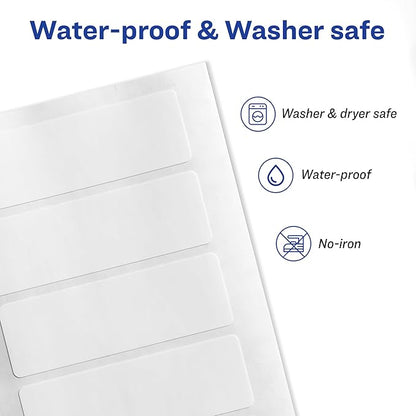Avery No-Iron Fabric Labels, 1" x 3", Washer and Dryer-Safe Waterproof Labels, Non-Printable, 20 Total (40724)