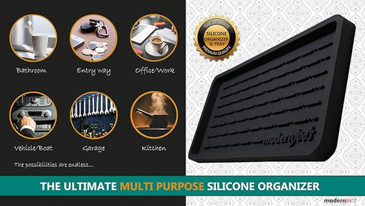 MODERNJOE'S Sponge Holder and Sink Organizer - Kitchen Bath Vanity - Multi-use Silicone Tray – Non-Slip, Heat Resistant and Dishwasher Safe – 11” X 5.5” - Black